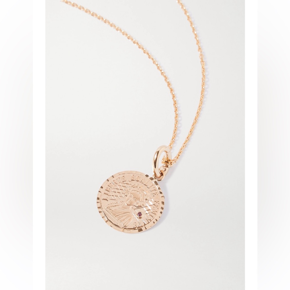 Louise d’Or Coin 14-karat Gold Ruby Necklace